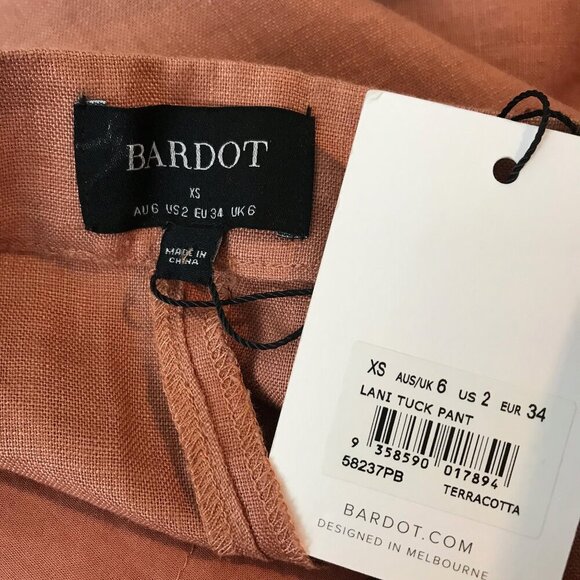 NWT Bardot Lani Tuck Pant 100% Linen Terracotta XS (US 2) - Picture 6 of 7